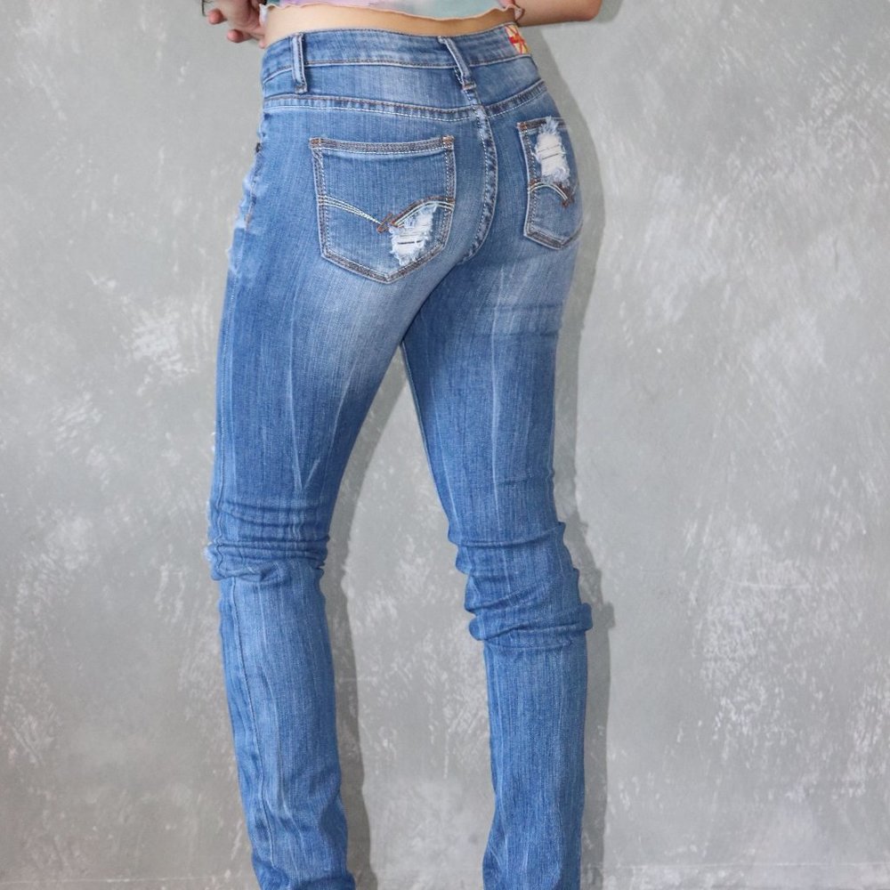 Machine Jeans Medium Wash Destroyed Skinny Jeans